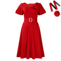 D568export women's clothing cross-border  summer women's new fashion square collar pure color high waist large skirt african dress