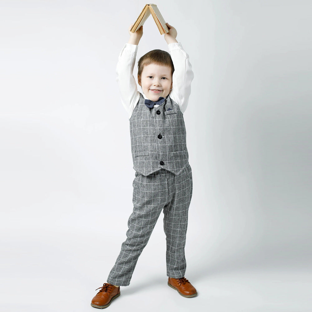 Spring new boys' suit set - british style fashionable children's clothing, kids' suit, vest, gentleman's first birthday outfit