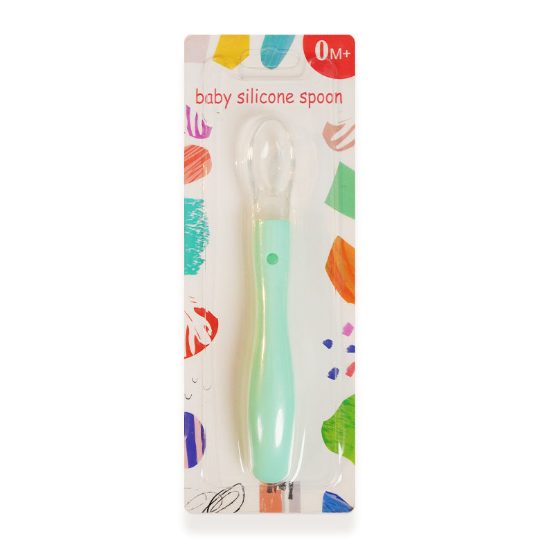 English card baby silicone spoon child feeding tableware complementary food spoon baby soft head spoon baby feeding spoon