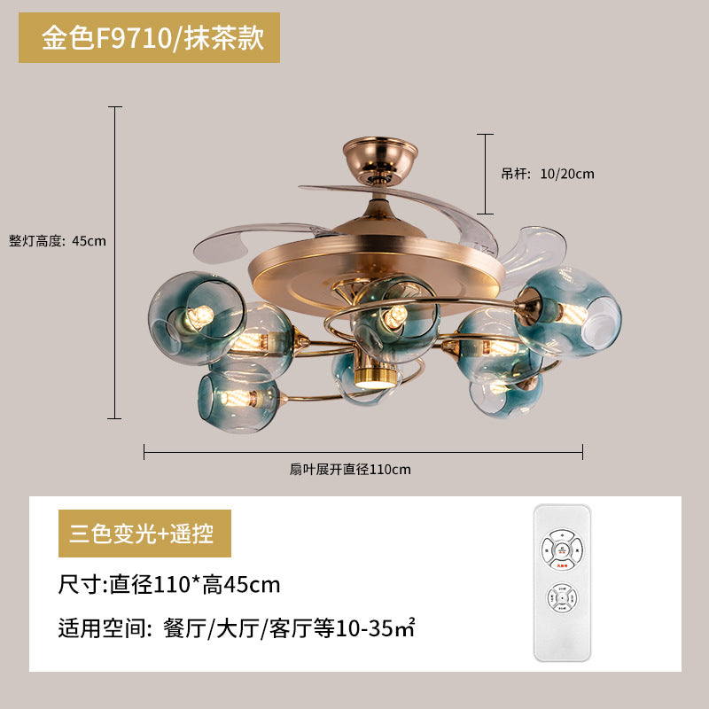 Whole house smart golden magic bean invisible fan light Nordic crystal light luxury ceiling fan light living room dining room integrated lamp