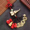 Car pendant chinese knot cinnabar copper gourd perfect car hanging five emperors money key chain mahogany car pendant