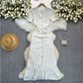 New arrival small fragrance classy sense cut out fungus lace sleeve button decoration silmslimming lookknittingdressfashion