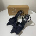 Za autumn new 2023 french high heel pointed toe bowknot decorated low-cut slingback niche design stiletto sandals for women