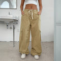 cross-border women's american style workwear casual pants - spring/summer new collection - elastic waist, techwear-inspired wide leg trousers