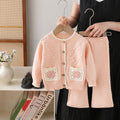 Girls' knit sweater jacket & pants set - new autumn/winter  collection with handmade floral accents