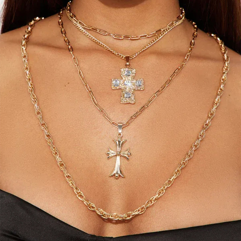 Long cross necklace wholesale european and american cross-border alloy jewelry women's exaggerated sweater chain niche high-end necklace