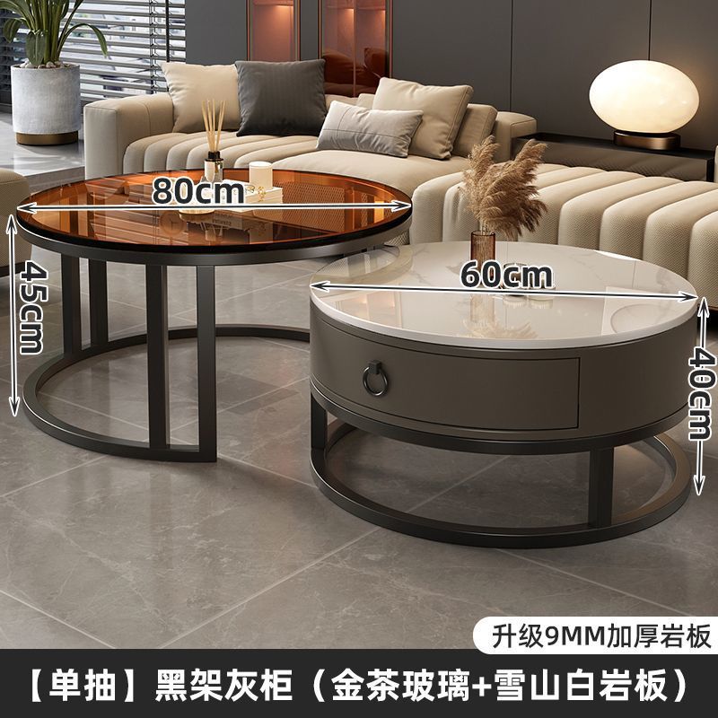 Rock slab coffee table living room solid wood table balcony small apartment for homecasualaccessible luxury round side table retractable combination