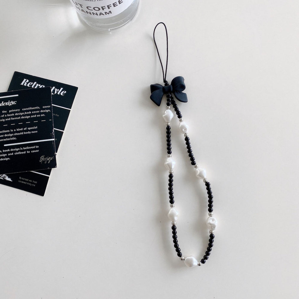 Minimalist crystal square electroplated heart bracelet with transparent star and bear charms, black and white bead phone case charm accessories