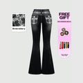 European and american western style heavy embroidery rhinestone flare jeans - women's high waist vintage washed slim fit bootcut