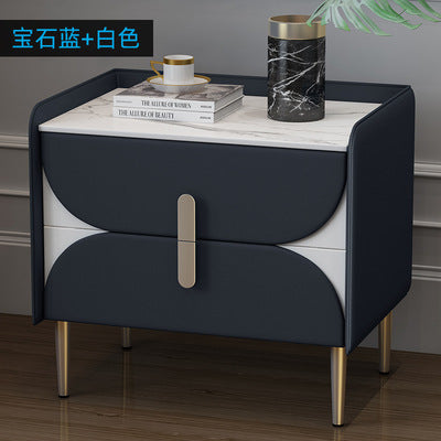 Nordic light luxury sintered stone nightstand, minimalist modern leather bedroom bedside table, solid wood upholstered, ultra-minimalist light luxury style