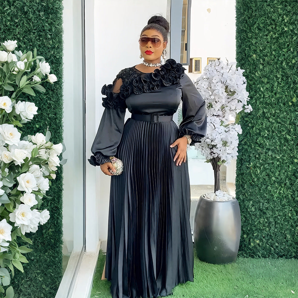 fashionfashionelegantlong sleevesdress african export plus size women's pleated skirt