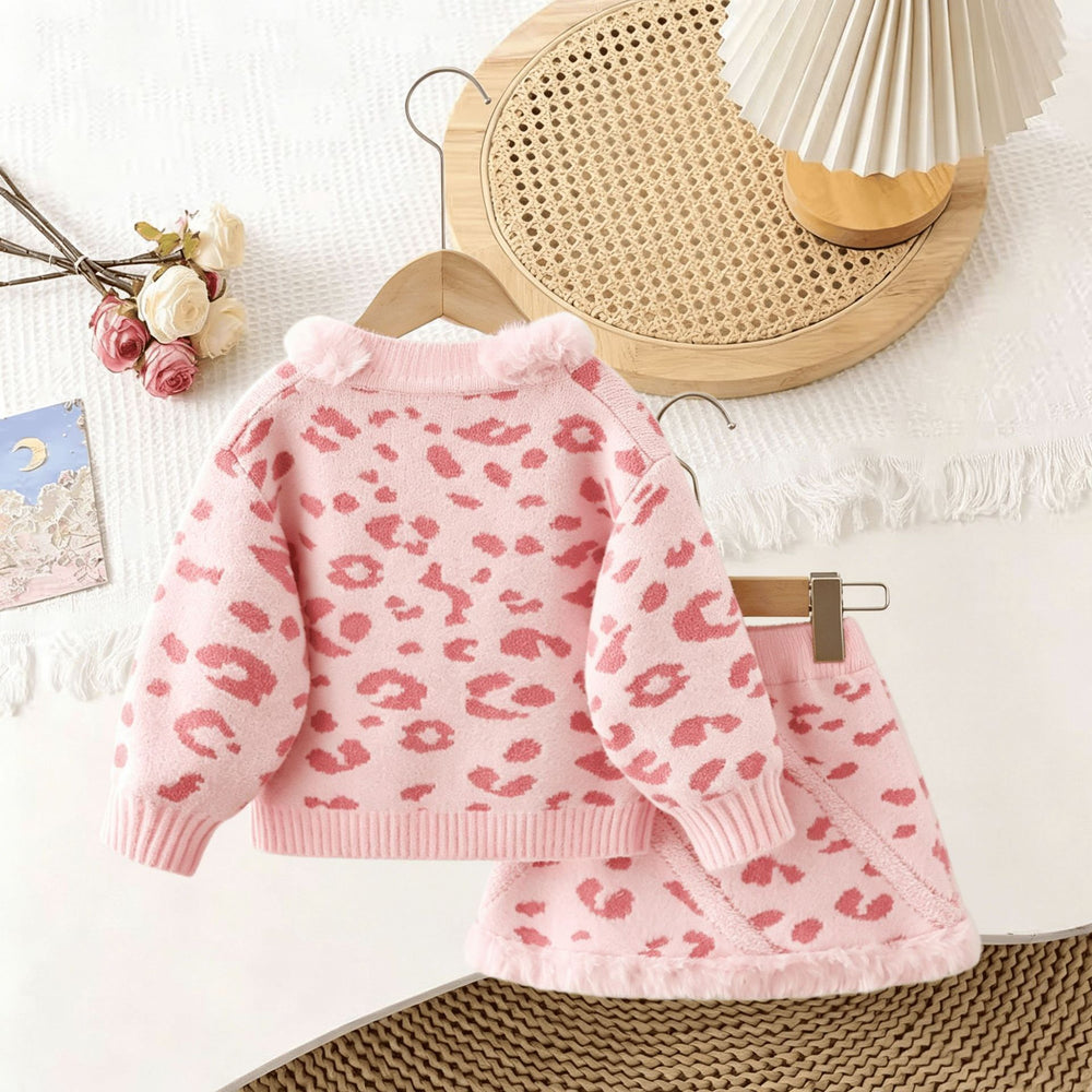 Kidssweatersuitsweet gentle super good-looking female soft and waxy printing leopard print stereo fur collar pulloversweater
