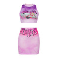 Round neck sleeveless character letter printing hip skirt casualsuitfashionsummernew arrival street trendy