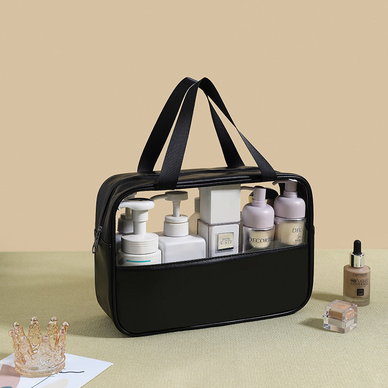 Splicing transparent cosmetic bag PVC bath toilet bag PU waterproof handbag large capacity travel portable storage bag