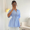 Amazon cross-border exclusive: european and american style striped blouse for women, spring/summer  collection. v-neck, slim-fit, figure-flattering work shirt