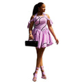 European and american cross-border women's fashion:  summer new arrival - elegant halter neck printed tie-strap off-shoulder high-waisted pleated dress
