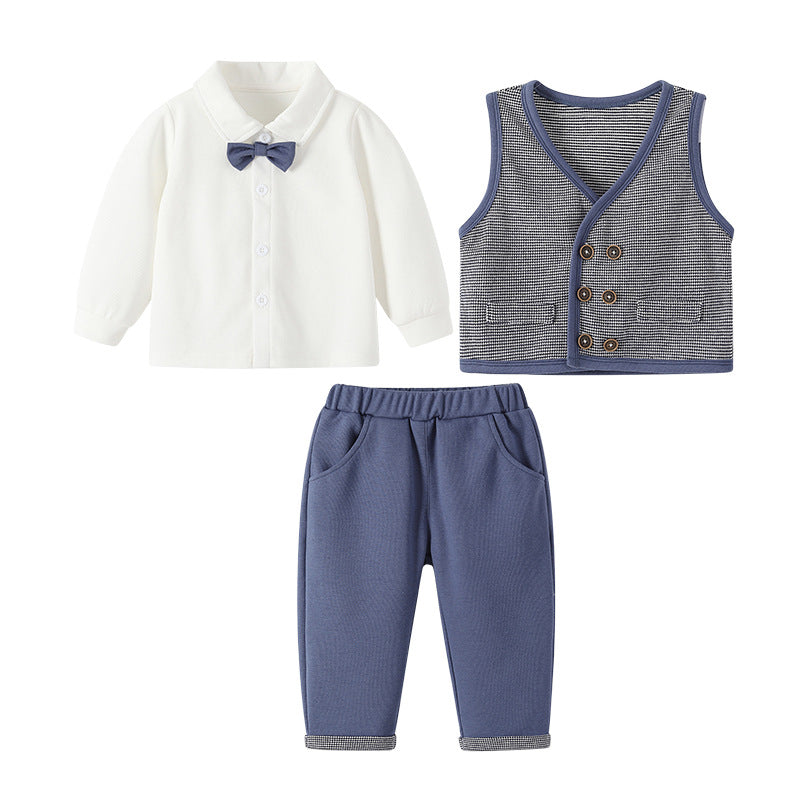 Boys' spring/autumn  new british style vest, children's clothing, gentleman's preppy three-piece set for boys