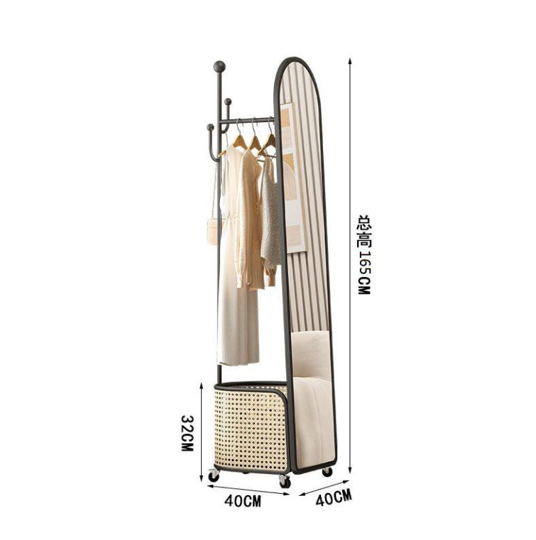 Cream style full-length mirror, rotate full-length mirror, fitting mirror, movable floor-standing clothes rack, floor mirror, all-in-one coat rack