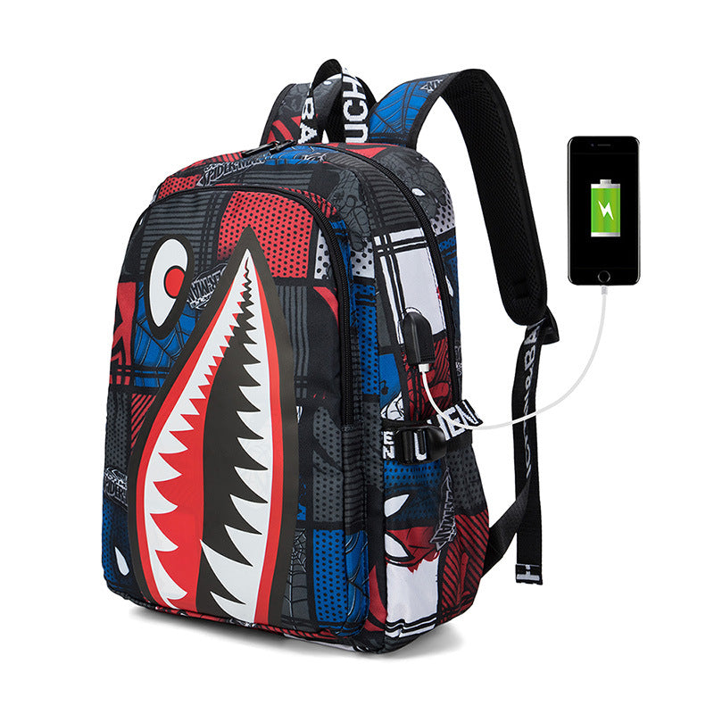 Personalized creative backpack Korean version of teen shark backpack male fashion trend primary and secondary school students campus Harajuku