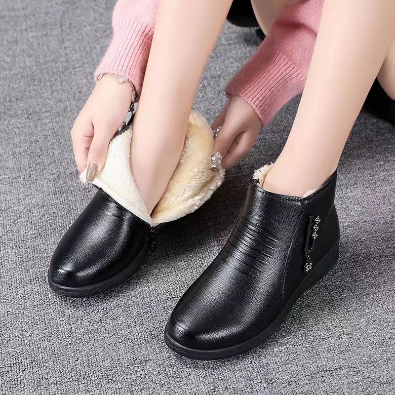Winter slip-on fleece-lined cotton shoes heattech ladieswear shoes non-slipthickened cotton shoes for middle-aged and elderly people flatsnon-slip granny shoes