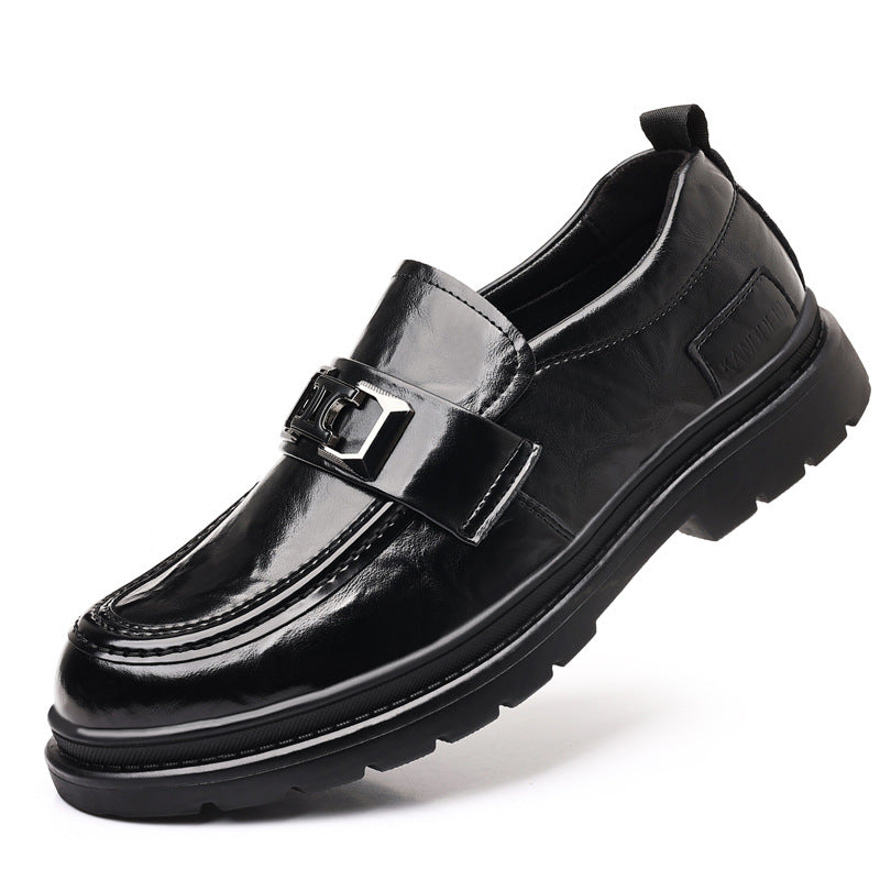 Men's leather shoes: new trendy fashion business shoes, thick-soled, wear-resistant, slip-on loafers, casual moccasins