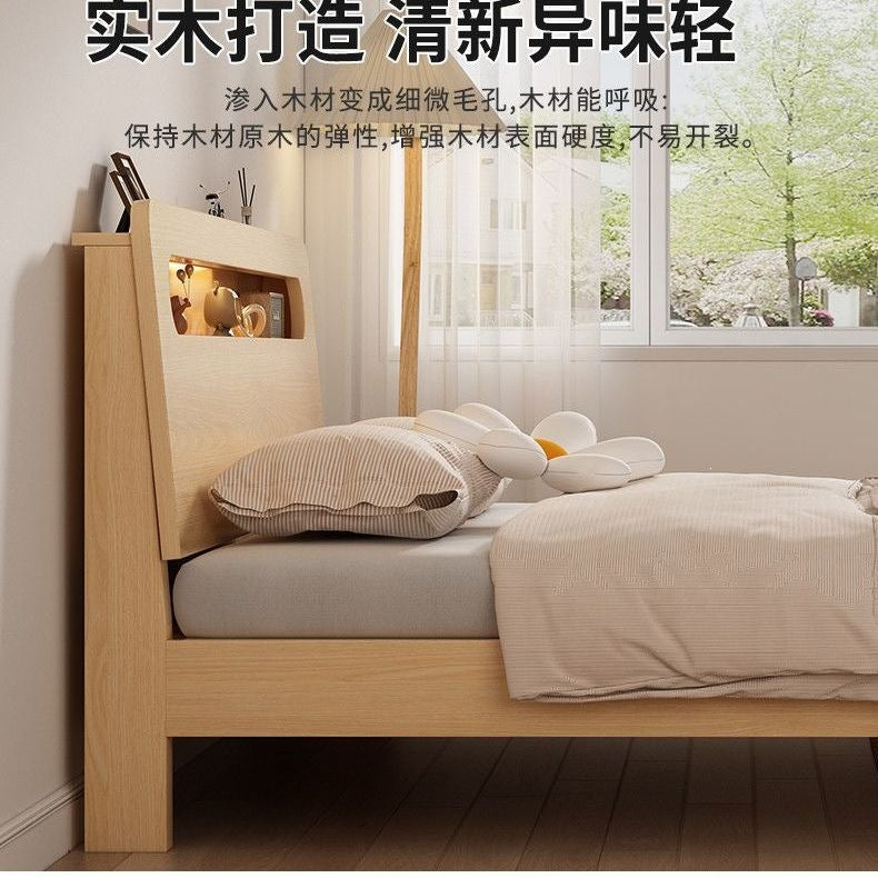 Solid wood bed 1.5m for home 1.8m scandinavian double bed small apartment 1.2m rental room single bed frame bedroom