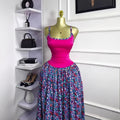 European and american cross-border women's fashion  summer new sleeveless printed sexy camisole bodycon ruched maxi dress