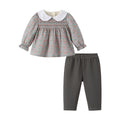 Girls' autumn two-piece outfit:  new collection, floral print long-sleeve collared dress set for kids