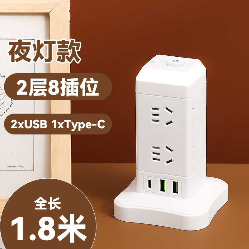 Authentic home & office vertical power strip - multi-outlet, pure copper, with usb ports - tower style