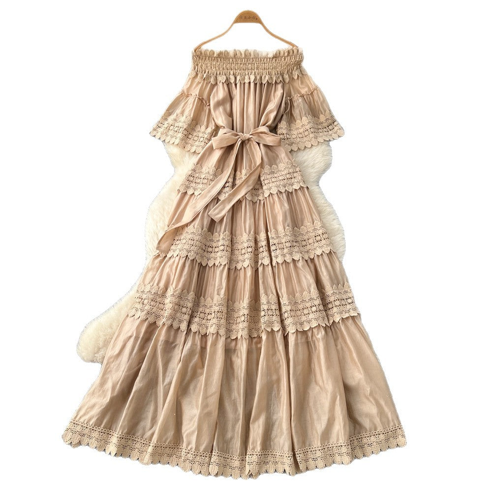Frenchelegance one shoulder rufflesdress women's k-style short sleeve waist slimming lookelegant long skirt summer