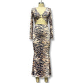 Fashion cross-border export women's clothing  autumn new arrival tiger pattern ring fungus ear exposed navel long skirt suit women's wholesale