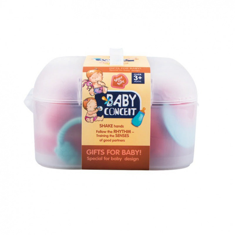 Cross-border export baby newborn toothpaste full moon gift box set 6 months--1-year-old baby hand rattle toy