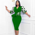 Amazon fashion cross-border women's clothing patchwork polka dot printing puff sleeve pencil ol plus size foreign trade dress