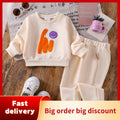Children's clothing hiletter beige sweatshirtsuitspring & fallnew arrivallong sleevessuittwo-piece set