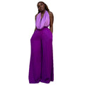 European and american women's clothing  autumn new collection: sweet and fresh halter neck turtleneck blouse with high-waisted straight-leg pants two-piece set