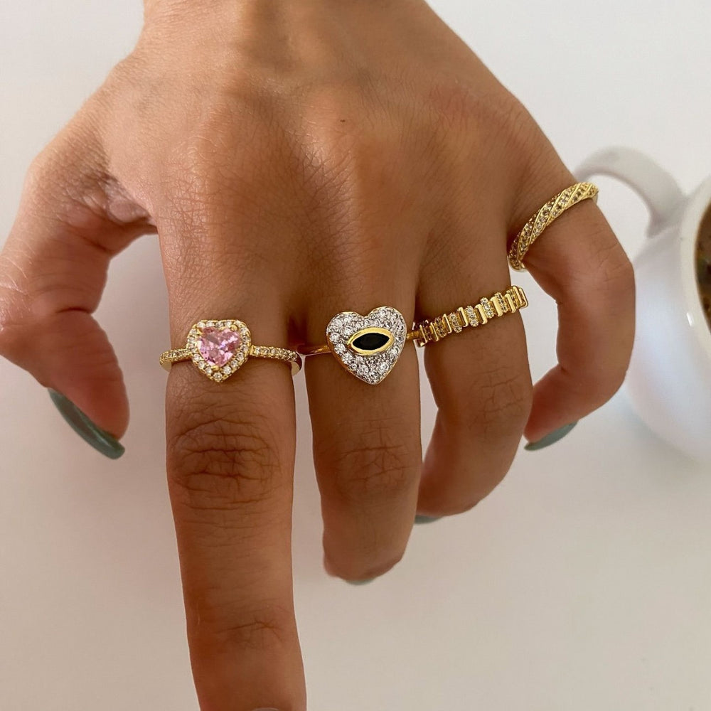 Wholesale devil's eye women's rings - unique design heart-shaped full diamond light luxury geometric spiral finger rings jewelry