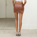Pu leather mini skirt - bodycon skirt - cross-border fashion - european & american style - nightclub sexy mini skirt - iron ring cutout design - tight-fitting colorful skirt