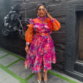Amazon plus size women's fashion european and american cross-border e-commerce  new spring/summer colorful tie-dye print dress