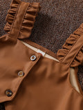 autumn new girls' preppy style mesh knit base layer top with leather vest + pleated leather skirt three-piece set