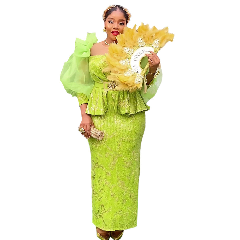 European and american cross-border e-commerce african women's plus size dress  fashion sequin christmas party dress