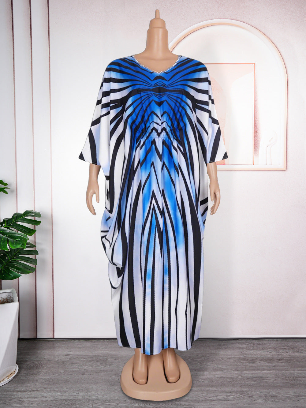 Temu cross-border e-commerce  fashion style fashion gradient stripes african women's large size adjustable waist dress