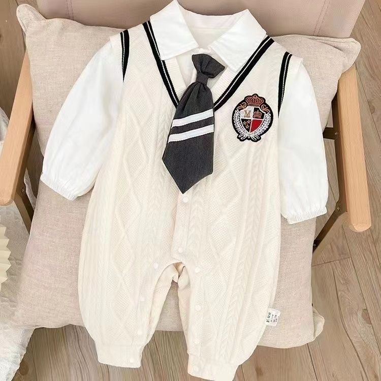 Spring autum men's and women's baby preppy style fake two-piece jumpsuit new arrival style double-layered khaki fashion outing clothes trendy