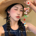 Super fairy dopamine colorful flower tassel stud earrings for women unique exaggerated elegant earrings 2026 new ear jewelry