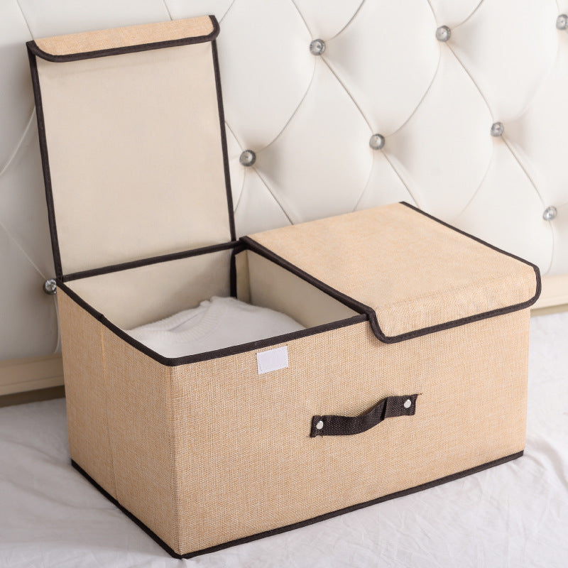 Cotton and linen double cover storage box foldable large storage box sundries sorting box covered underwear storage box wholesale