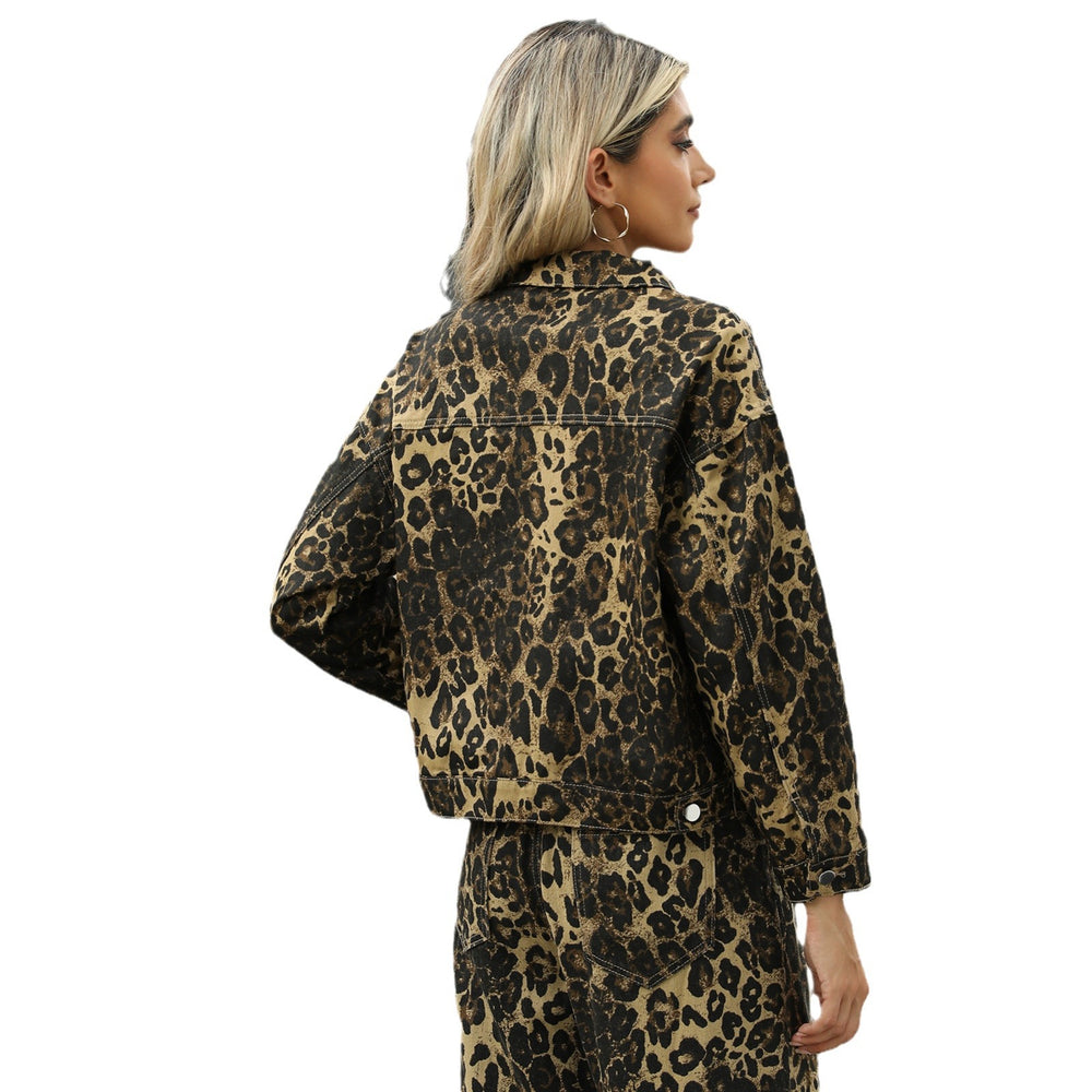 European and american cross-border e-commerce women's fashion: new washed leopard print denim jacket/outerwear for  and independent websites
