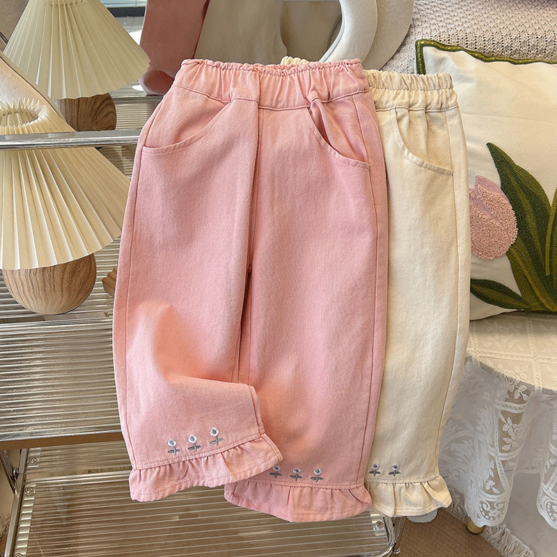 spring/autumn new arrivals: girls' casual pants - loose fit, stylish, fresh floral print, long pants for kids and toddlers, korean style