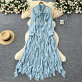 French chic bow-tie long sleeve ruffle hem dress - autumn slimming elegance