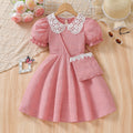 spring new arrivals: girls' european & american elegant style lace collar a-line dress with matching bag two-piece set