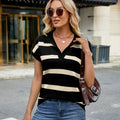 Fashion cross-border export women's clothing  independent station lapel casual stripesd sweater vest vest sweater
