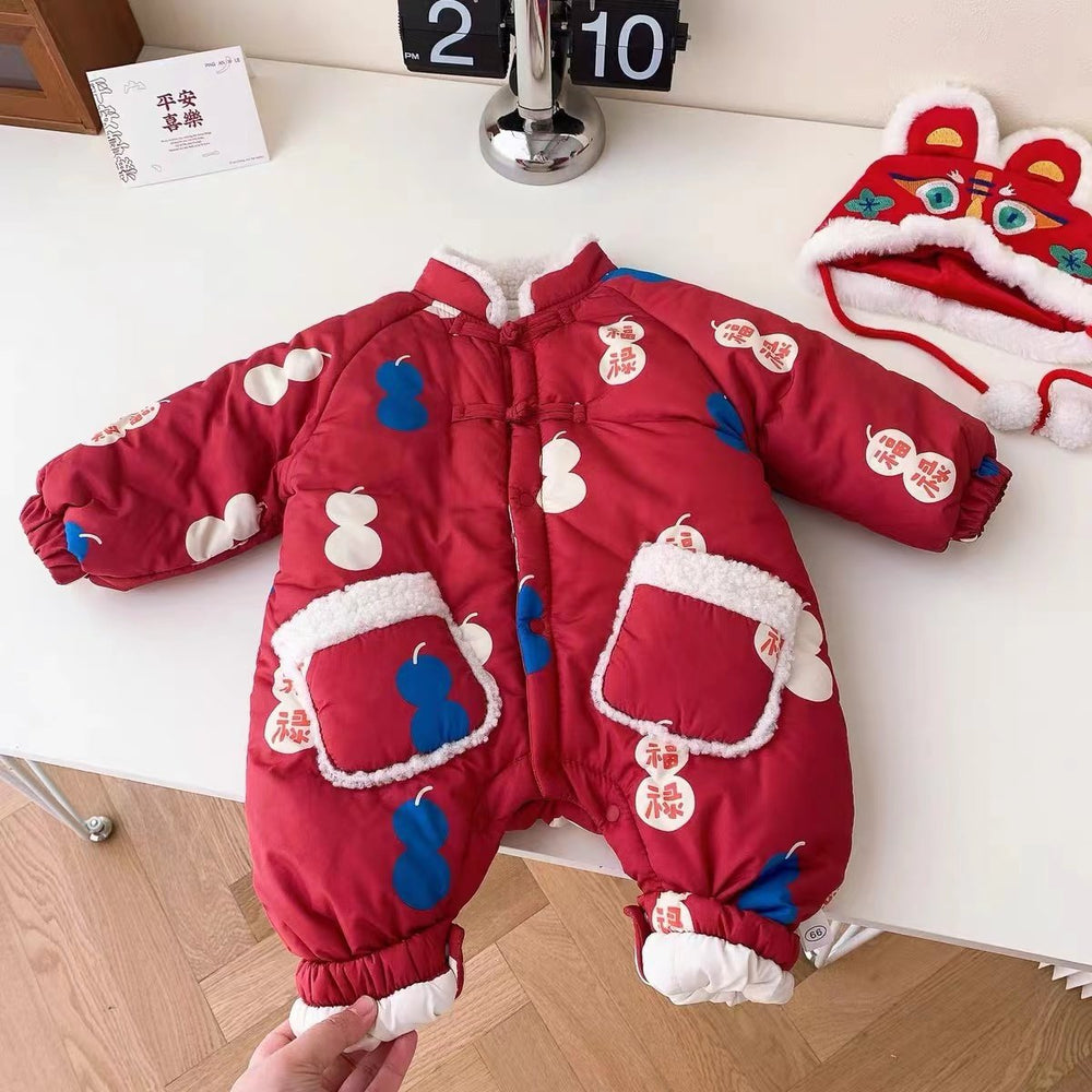 Baby winter fleece-lined romper, newborn winter outfit, 100-day celebration & first birthday outfit, newborn gift dress, chinese new year outfit